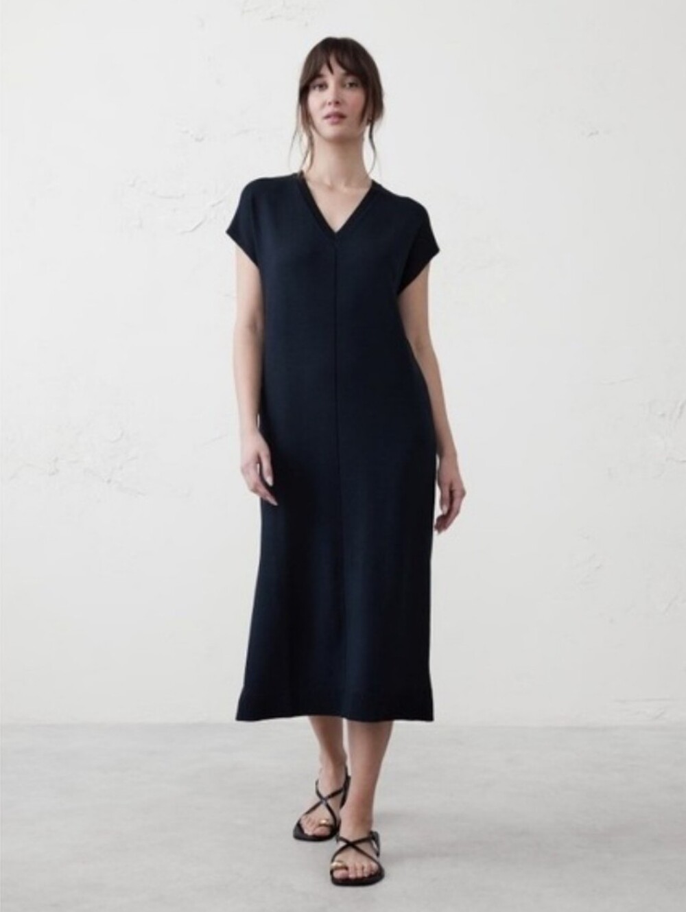 Banana Republic Factory Column Midi Sweater Knit Dress Navy Blue Pullover LG